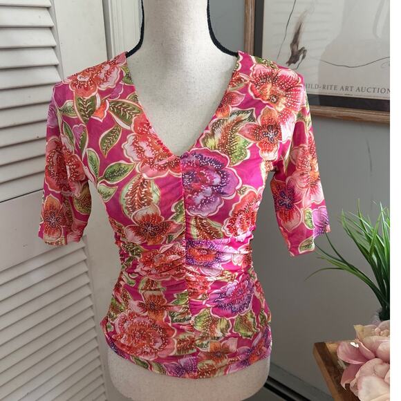 JADE JOHNNY WAS Womens Top Pink Gloriana Mesh Tee Fitted Feminine Spring SMALL - Picture 1 of 14